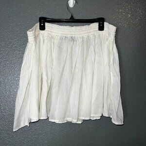White Boho Peasant Skirt One Size Cotton Elastic Waist Flowy Summer Beach